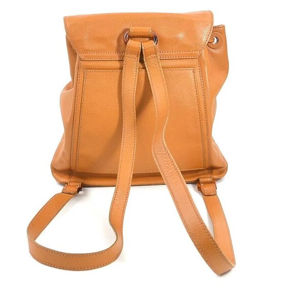 Auth CHANEL CC Logo Backpack Brown Leather